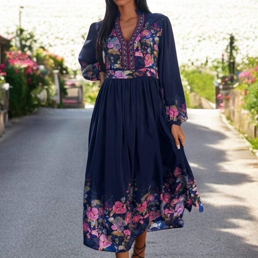 Johnny Was Embroidered jewled VALERIA SILK MAXI DRESS NWT - Picture 2 of 13